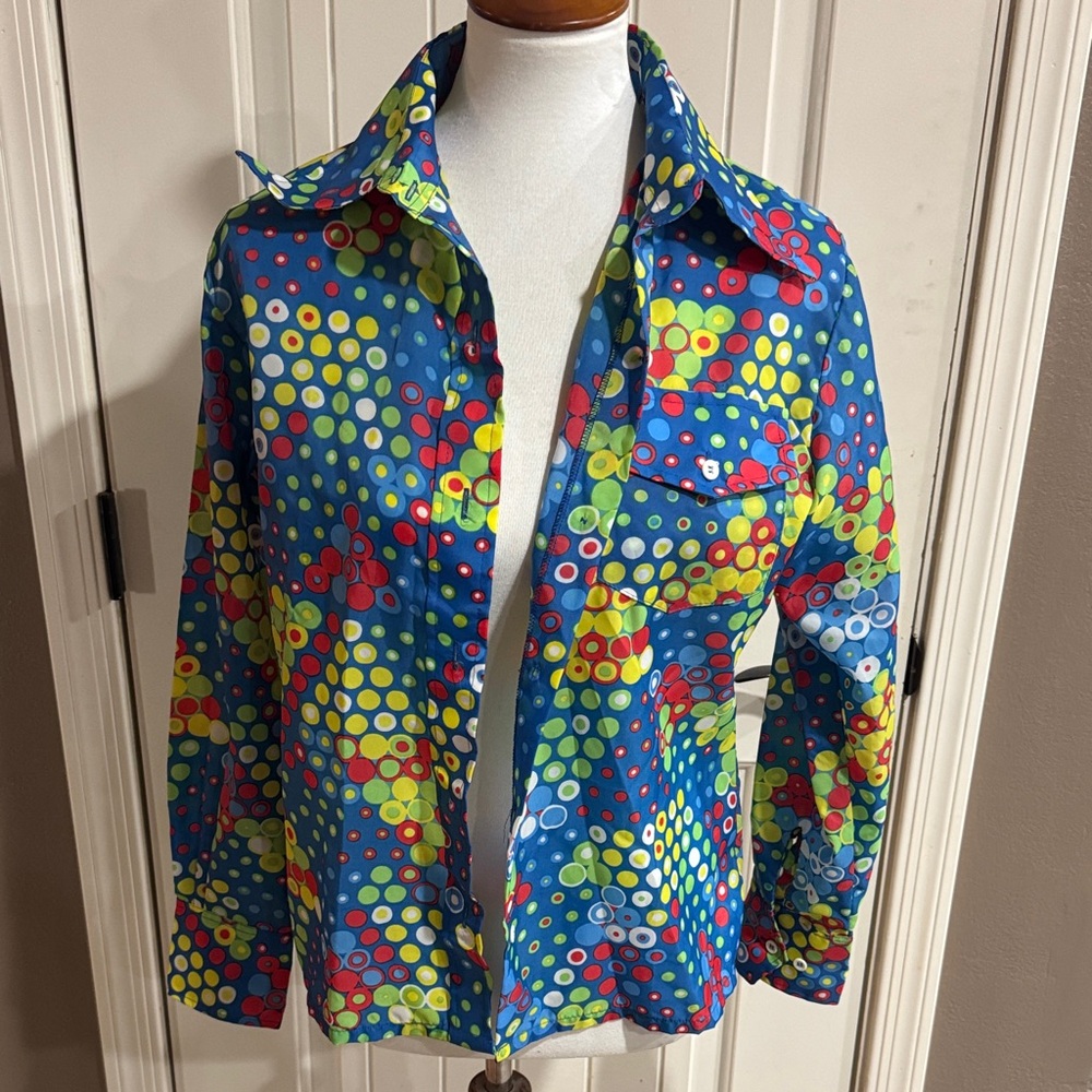 Vintage 70’s Blue Polka Dot Button Down Shirt